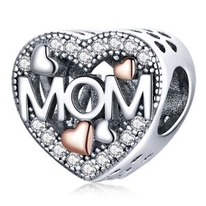 Rose Gold Cubic Zirconia & Sterling Silver "Mom" Charm